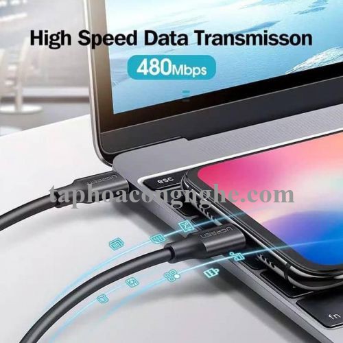 Ugreen 60788 3M 60W usb type C 2.0 cáp sạc và truyền dữ liệu màu đen từ máy tính ra điện thoại US286 30060788